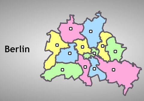 grobe Karte von Berlin, die die Namen der 
                         Bezirke anzeigt